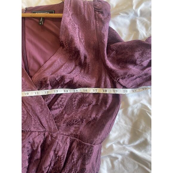 BCBGMAXAZRIA V Neck Wine Purple Paisley Victorian 40s Ladylike Dress 12 - Picture 6 of 7